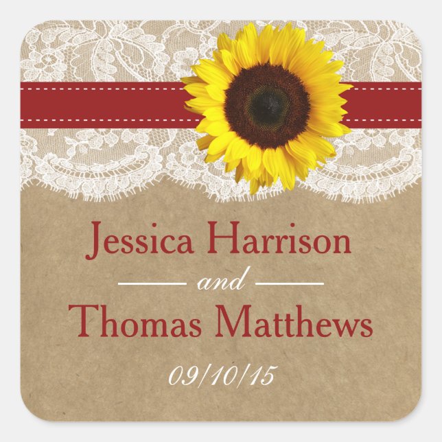 Adesivo Quadrado Coleção Kraft, Lace & Sunflower - Vermelho (Frente)