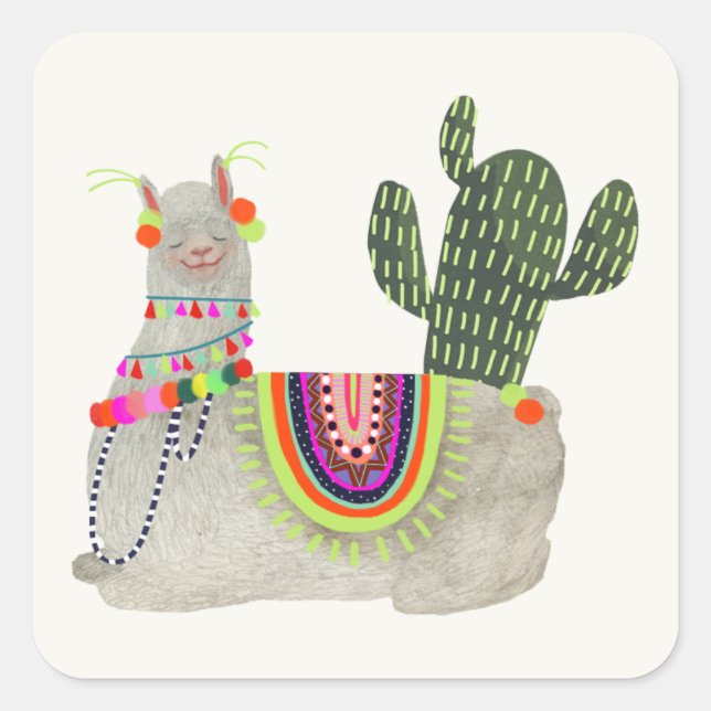 Adesivo Quadrado Coleção Llamarama | Lhamas sorridentes (Frente)