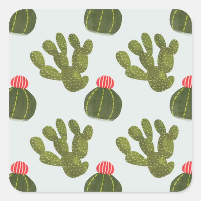 Adesivo Quadrado Coleção Llamarama | Padrão Cactus Cute (Frente)