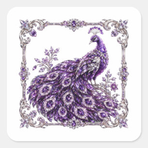 Adesivo Quadrado Coleção Luxo Pavão de Cristal Roxo