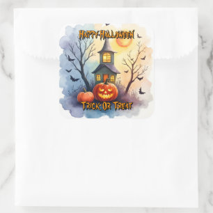 Adesivo Quadrado Coleção Moderna de Halloween Fofa e Assustadora