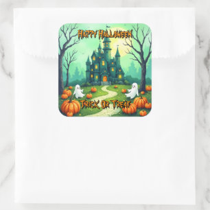 Adesivo Quadrado Coleção Moderna Fofa e Assustadora de Halloween