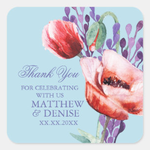 Adesivo Quadrado Coleção Papoula com Fundo Azul de Açúcar Girado 