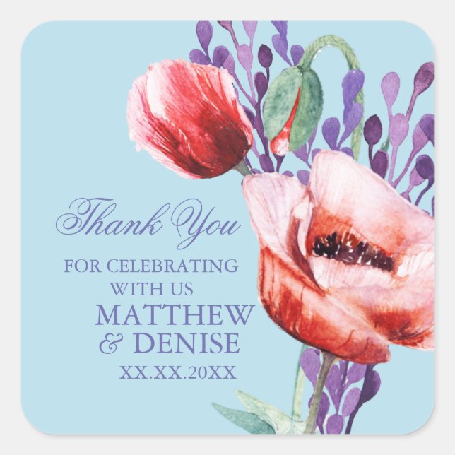 Adesivo Quadrado Coleção Poppy com fundo azul de Açúcar Espumado  (Frente)