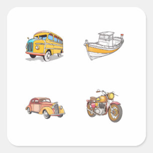 Adesivo Quadrado Coleções Vintage 4 Pack Sticker