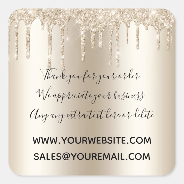 Adesivo Quadrado Coleta de Champanhe Glitter Agradeço a sua empresa (Frente)