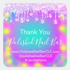 Adesivo Quadrado Coletor de Obrigado Holográfico Unhas Rosa Quente