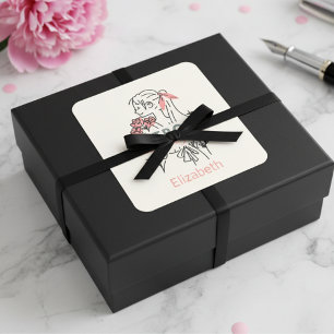 Adesivo Quadrado Coletor Quadrado Personalizado das Flores Rosa de