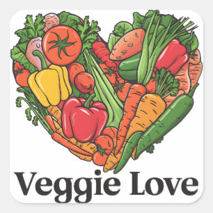 Adesivo Quadrado Colheita de Coração: Um Amor por Legumes