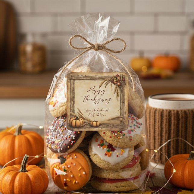 Adesivo Quadrado Colheita de Pumpkins Maçãs De Trigo Feriado Ação d (Criador carregado)