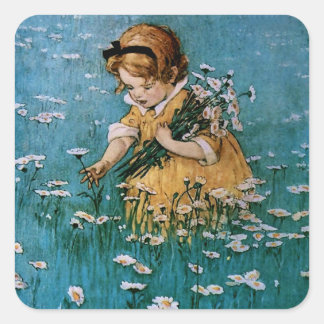Adesivo Quadrado Colhendo Margaridas por Jessie Willcox Smith