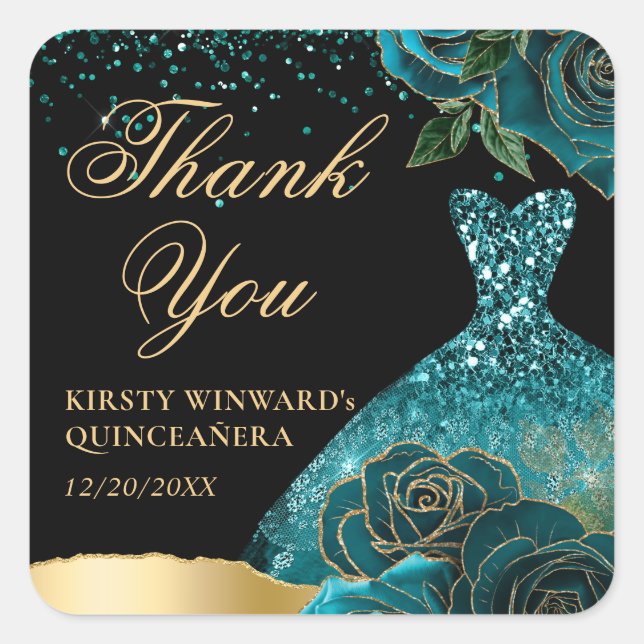 Adesivo Quadrado Colírio Dourado e lacrimogênio Rosa Quinceanera (Frente)