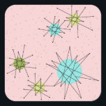 Adesivo Quadrado Colírio Icônico Atômico Colado<br><div class="desc">Este padrão Icônico Rosa Iconic Atomic Starbursts Square Stickers apresenta rajadas atômicas icônicas. Isso mesmo! A antiga escola, o fundo colorido de primeira-dama cor-de-rosa com manchas de ouro é o pano de fundo perfeito para a vibrante turquesa, o aipo de salga e os círculos verdes cor de pera da cozinha....</div>