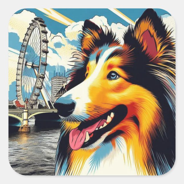 Adesivo Quadrado Collie de Londres (Frente)
