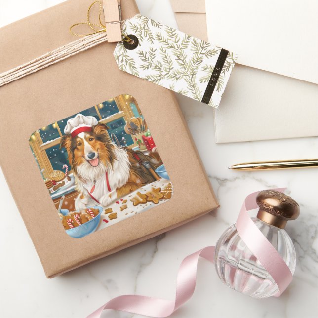 Adesivo Quadrado Collie Holiday Baking: Natal Festivo (Presentear)
