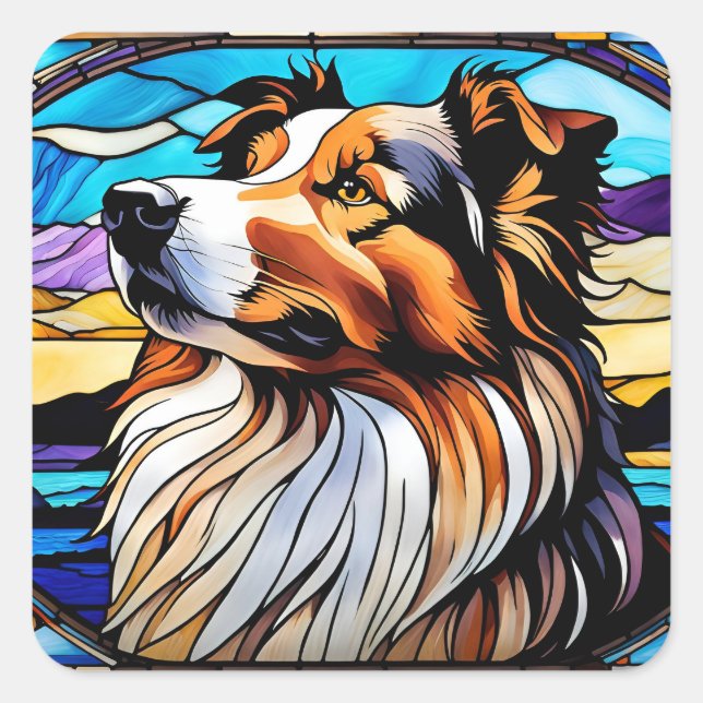 Adesivo Quadrado Collie StainGlass look (Frente)
