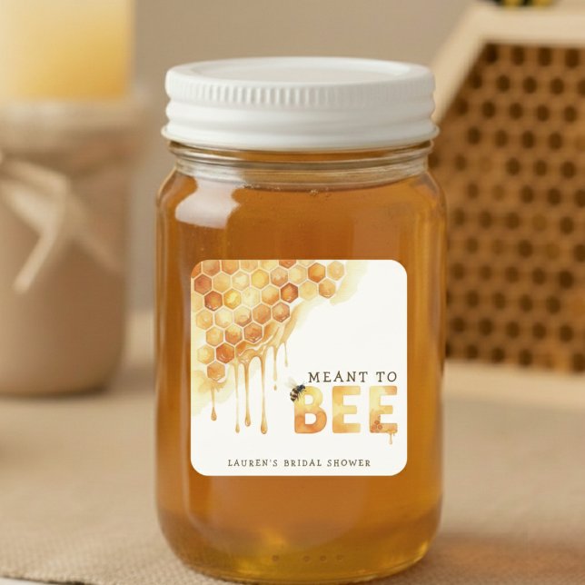 Adesivo Quadrado Colmeia de Mel Meant to Bee Watercolor Chá de Noiv (Meant to Bee Honeycomb Watercolor Bridal Shower Square Sticker
)