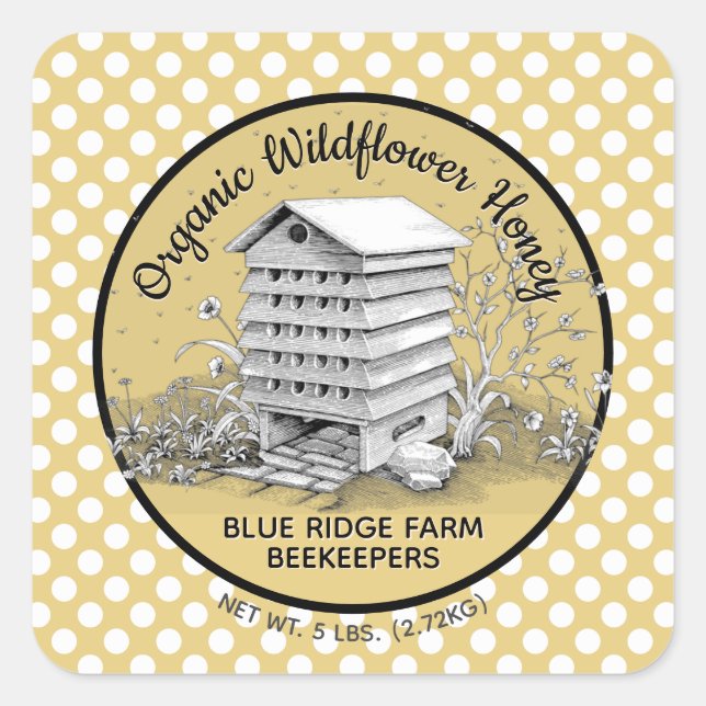 Adesivo Quadrado Colmeia Dourada de colmeia russa e punhetas de mel (Frente)