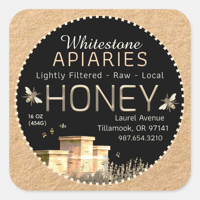 Adesivo Quadrado Colmeias e abelhas do quintal no Kraft (Frente)