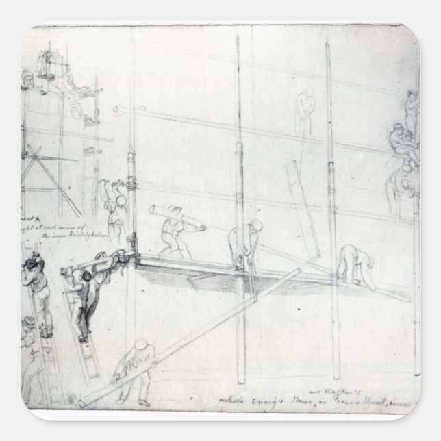 Adesivo Quadrado Colocando andaimes fora da casa de Craig (Frente)