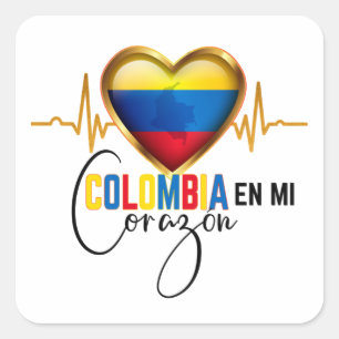 Adesivo Quadrado Colômbia en mi Corazon - Orgulho Colombiano