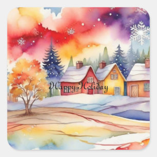 Adesivo Quadrado Coloração aquosa da vila Colorida