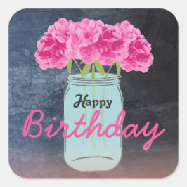 Adesivo Quadrado Colore-me a rosa Buquê de aniversário