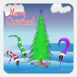 Adesivo Quadrado Colorful Christmas Cartoon