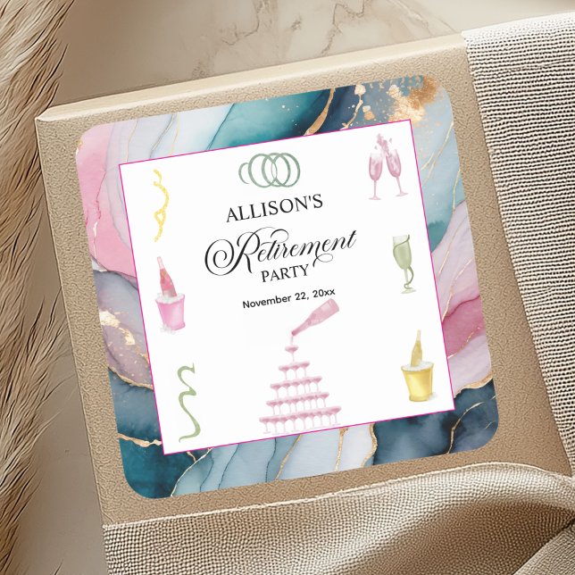 Adesivo Quadrado Colorful Drinks and Bottles Retirement Party (Criador carregado)