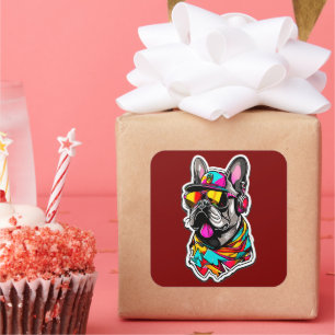 Adesivo Quadrado Colorful French Bulldog Style