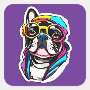Adesivo Quadrado Colorful Frenchie Hip Hop