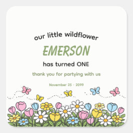 Adesivo Quadrado Colorful Funny Little Wildflower 1st Birthday 