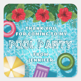 Adesivo Quadrado Colorful Summer Swimming Pool Birthday Thank You