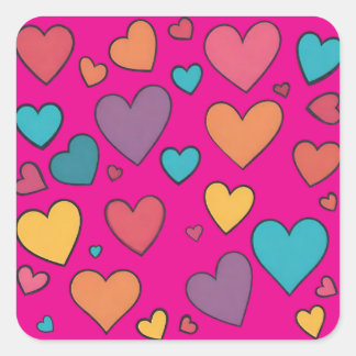 Adesivo Quadrado Colorful Sweet Hearts Stickers
