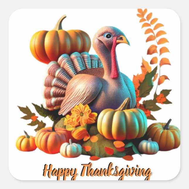 Adesivo Quadrado Colorful Thanksgiving Turkey (Frente)