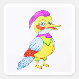 Adesivo Quadrado Colorful Toon Bird