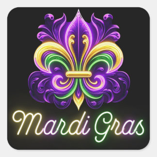 Adesivo Quadrado Colorida Neon Mardi Gras Fleur de lis