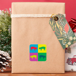 Adesivo Quadrado Colorida Pigs Square Sticker