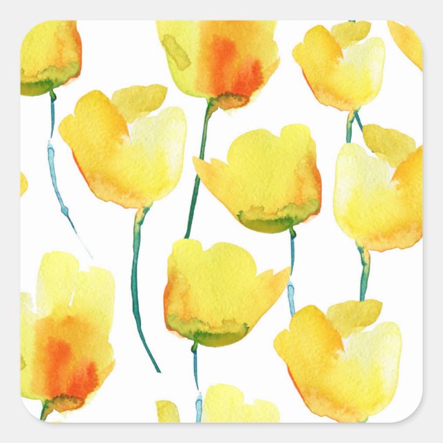 Adesivo Quadrado Colorida Tulipas Aquarela: Ilustração Sem Costura (Frente)