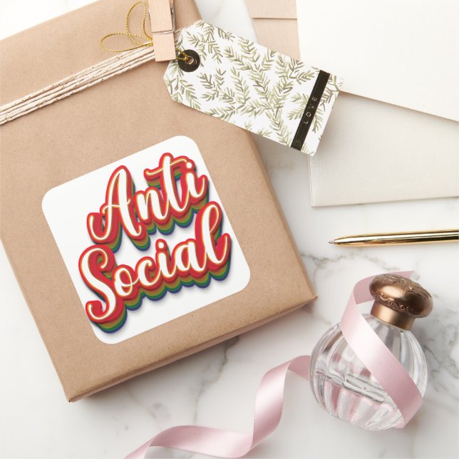 Adesivo Quadrado Colorido Anti-Social (Presentear)