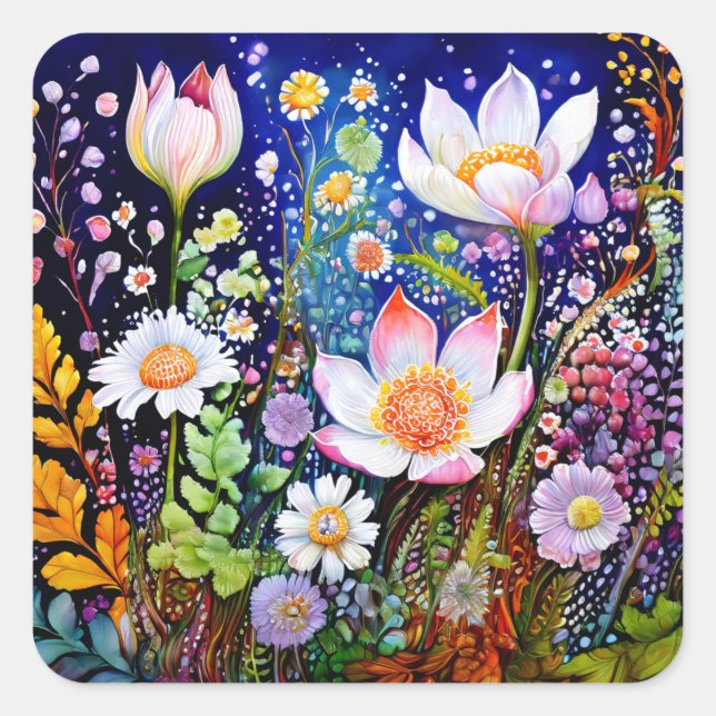 Adesivo Quadrado Colorido Flores (Frente)