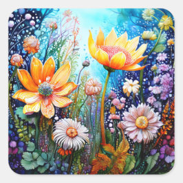Adesivo Quadrado Colorido Flores