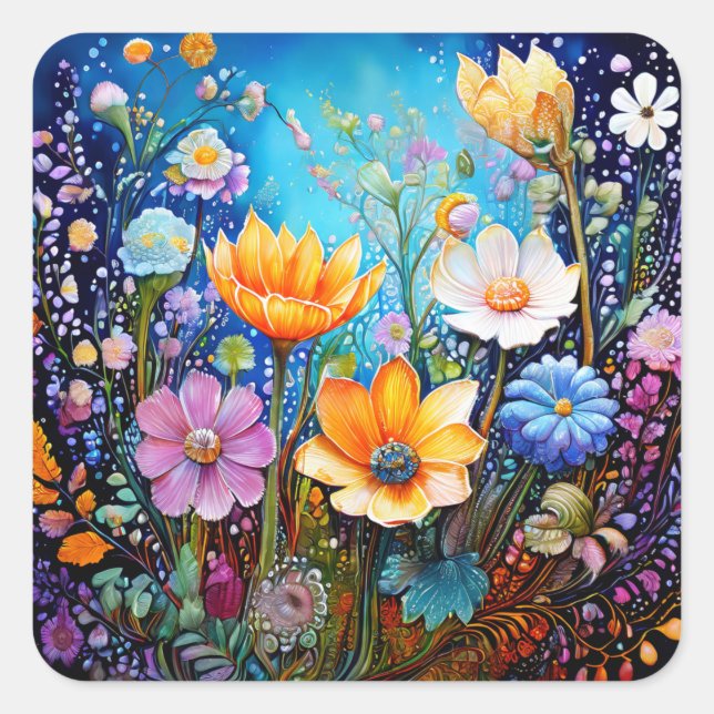 Adesivo Quadrado Colorido Flores (Frente)