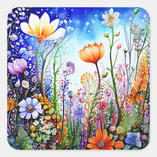 Adesivo Quadrado Colorido Flores (Frente)