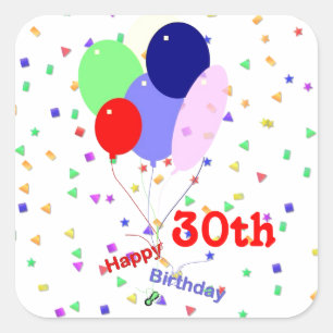 Adesivo Quadrado Coloridos aniversário de 30 anos Balões Felizes