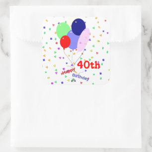 Adesivo Quadrado Coloridos aniversário de 40 anos Balões Felizes