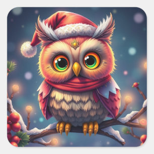 Adesivo Quadrado Coloridos de Coruja de Natal Festiva