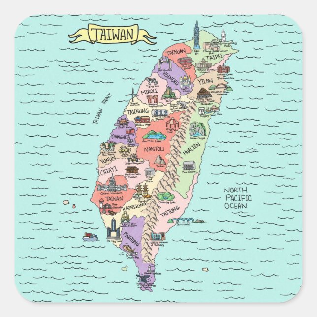 Adesivo Quadrado Coloridos Quadrados de Taiwan (Frente)