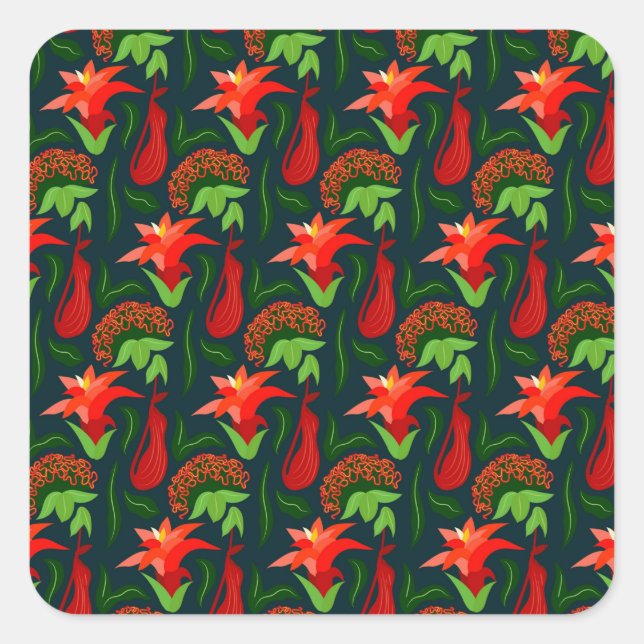 Adesivo Quadrado Colourful Exotic Flowers Leaves Pattern-23187 (Frente)