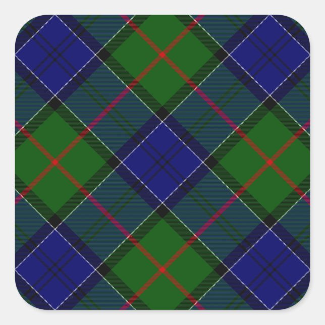 Adesivo Quadrado Colquhoun tartan xadrez verde azul (Frente)